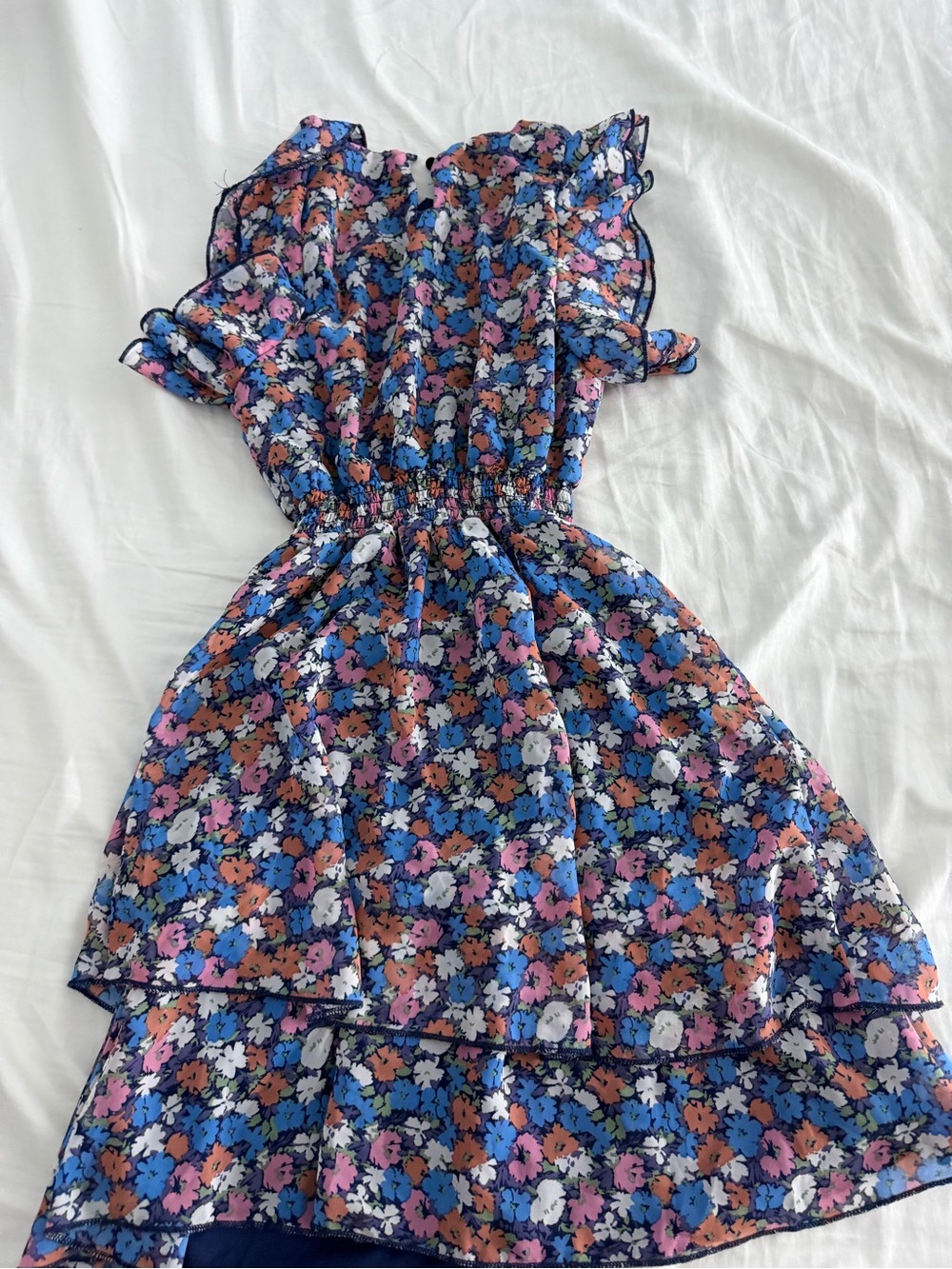 Floral Ruffle Tiered Summer Dress in Blue and Pink